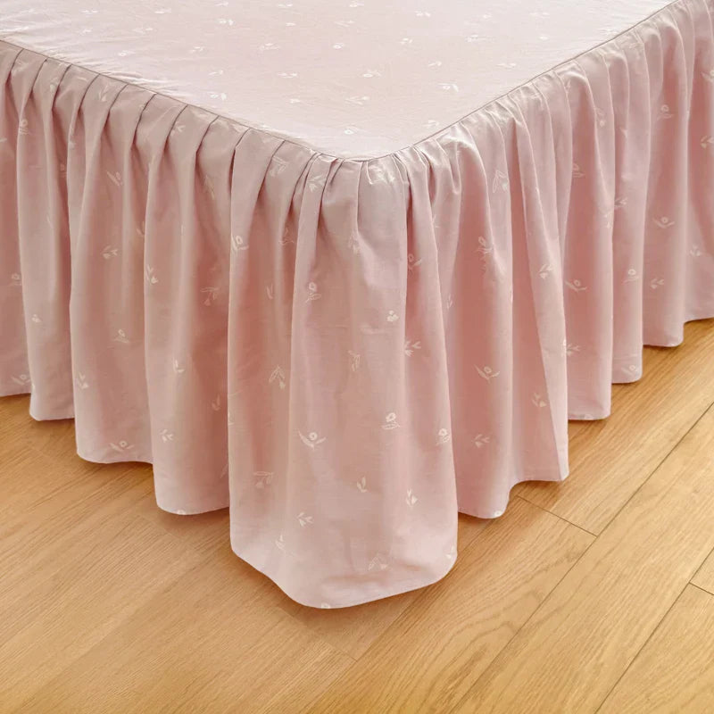 Romantic Flowers Prints Bedding Set Korean Style 100% Cotton Lace Princess Wedding Duvet Cover Bed Skirt Bedspread Pillowcases