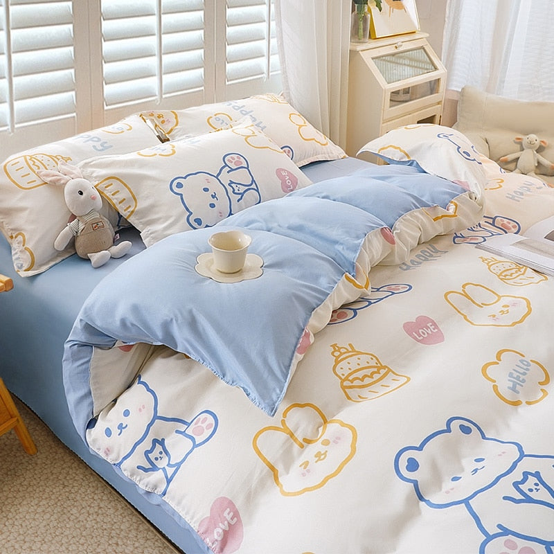 Nordic bedding set double bed set 4 pieces blanket cover duvet cover set pillowcases linen sheet king size 150 90