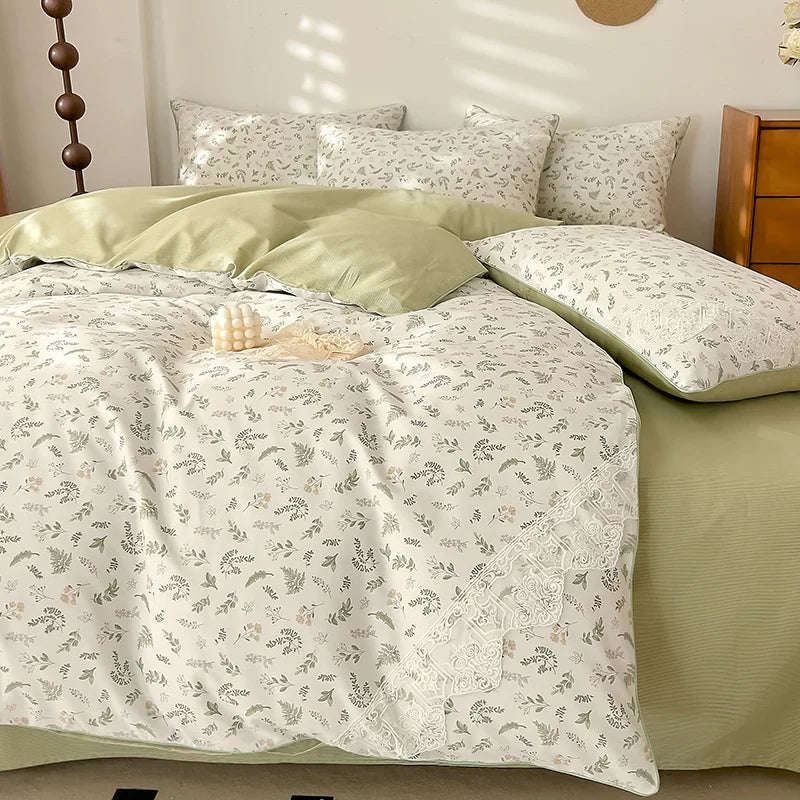 Lace Style Bedding Set Pure Cotton Bed Sheets Set Girls Room Bedclothes Skin-friendly Duvet Cover Set for Home постельное белье