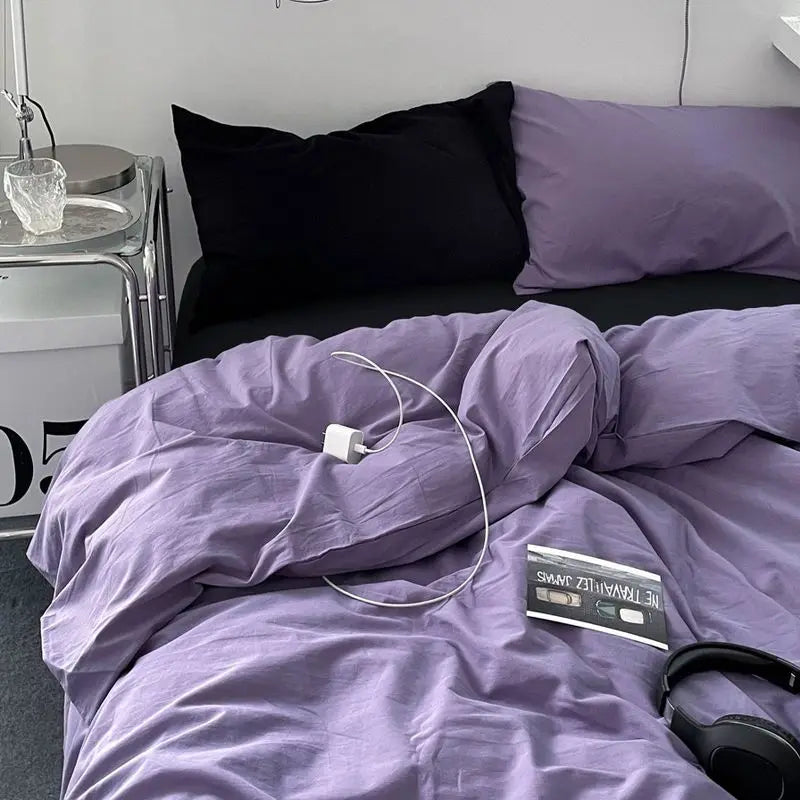 Solid Pink Fashion Style Bedding Set Twin Full Queen Size Duvet Cover Set Adults Kids Simple Korean Bed Flat Sheet Pillowcases