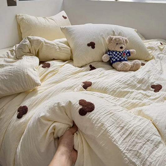 High Quality Beauty Bedding Set Cute Towel Embroidered  Girl Heart Bed Sheet Student Dormitory Bed