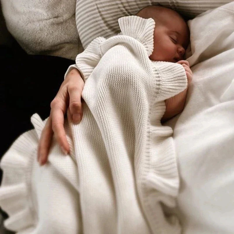 Knitted Baby Swaddle Blanket for New Born Babies Accessories Ruffle Stroller Blanket Bedding items Infant Nap Bed Cover