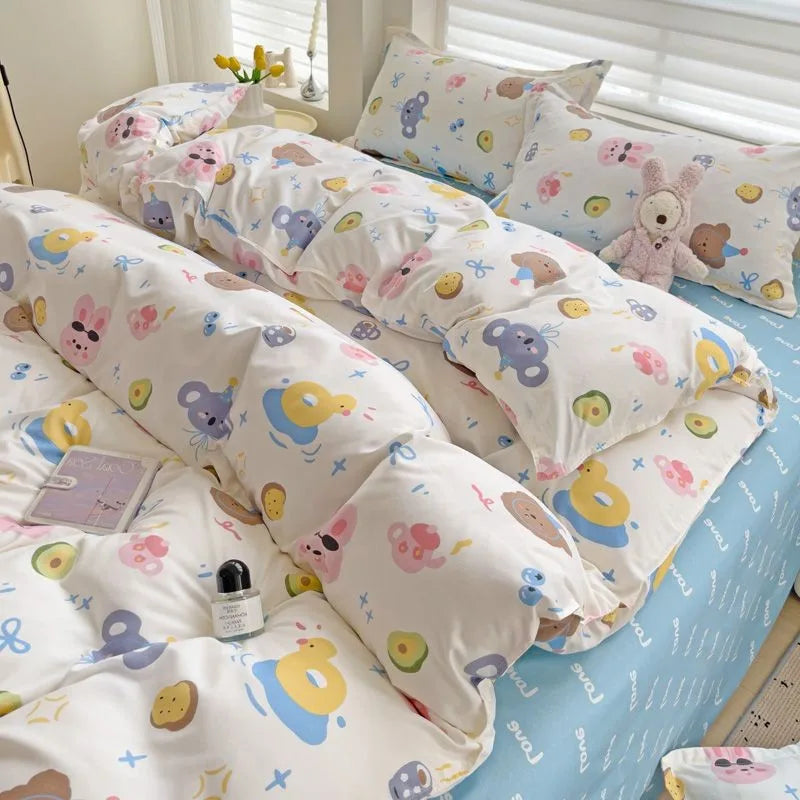 Summer Bedding Set  Ins Twin Queen Duvet Cover Flat Sheet Pillowcase No Filler Girl Boys Hotel Home Bed Linens
