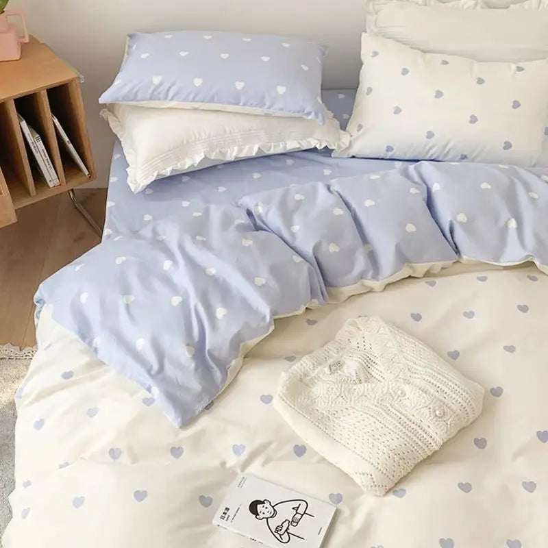 Red Cherry Plaid Duvet Cover Set with Sheet Pillowcase Soft Cover NoFilling Warm Bed Linen Twin Full Queen Size Home Bedding Set