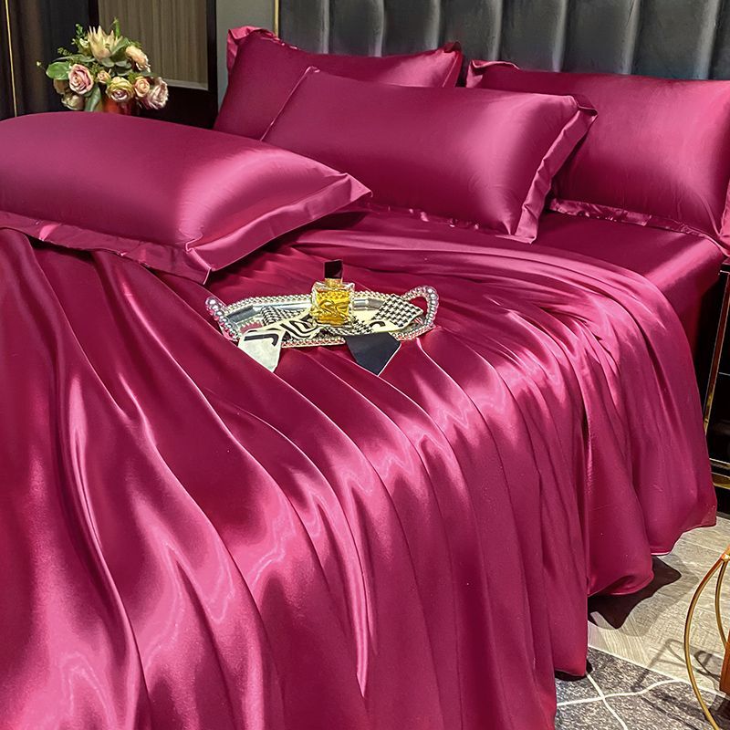 Nordic Mulberry Silk Bedding Set with Duvet Cover Bed Sheet Pillowcase Luxury Couple Single Double Summer 1/2 People Bedsheet