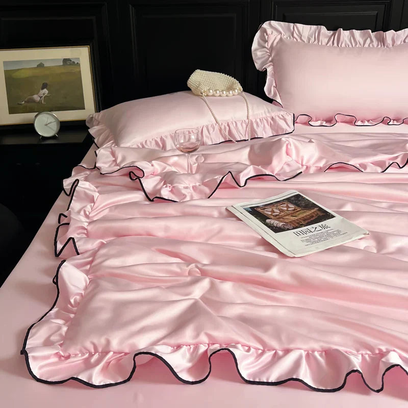 Korean Version Ruffled Summer Cool Quilt Washed Silk Machine Washable Summer Quilt Twin Air-Conditioned Quilt Comforter Bedding