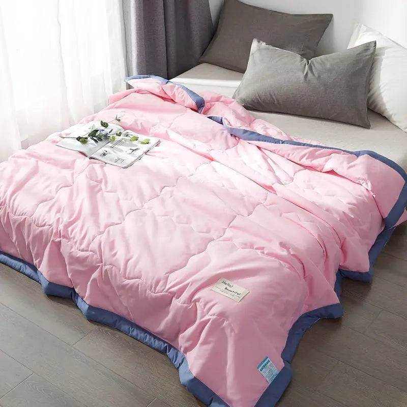 Thin Summer Quilt New Japanese Style Blue Pink Plaid Twin Queen Size Blanket Soft Kids Adult Ins Washable Cool Quilt