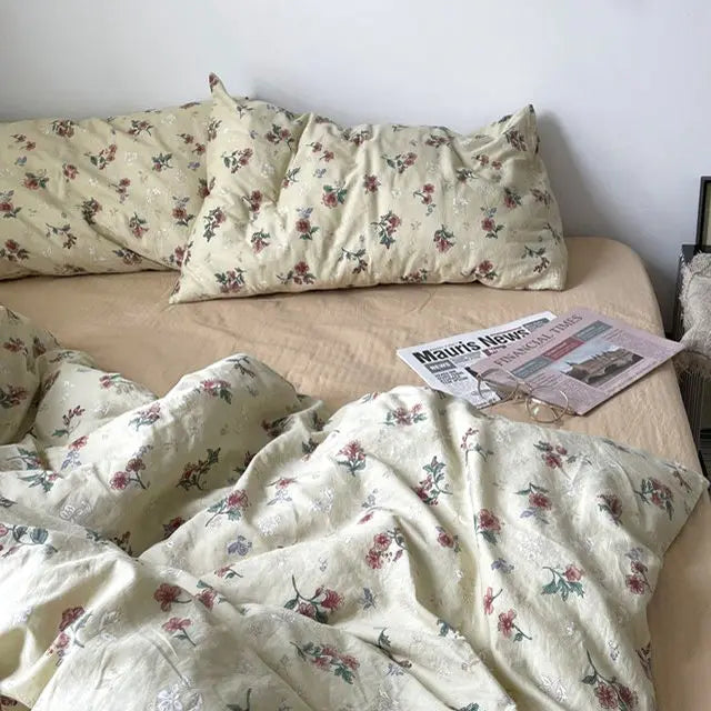 Fashion Duvet Cover Set Korean Ins Style New Flat Sheet Pillowcase No Filler Kids Adult Bedding Kit Twin Queen Bed Linen