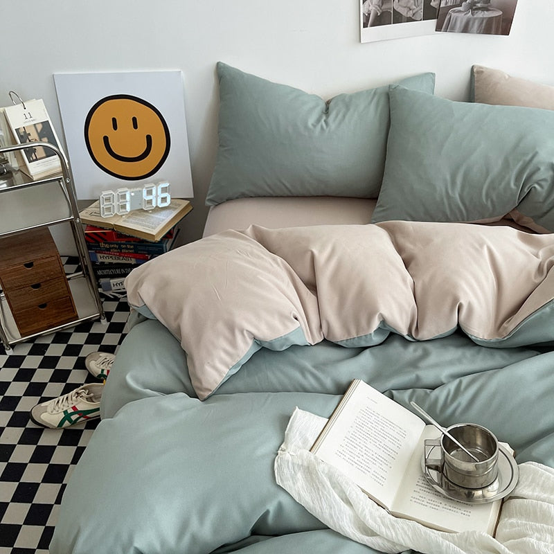 Solid Color Duvet Cover Set Single Double King Size Quilt Cover Set  Bed Hotel Home Skin Friendly Fabric Bedding Sets