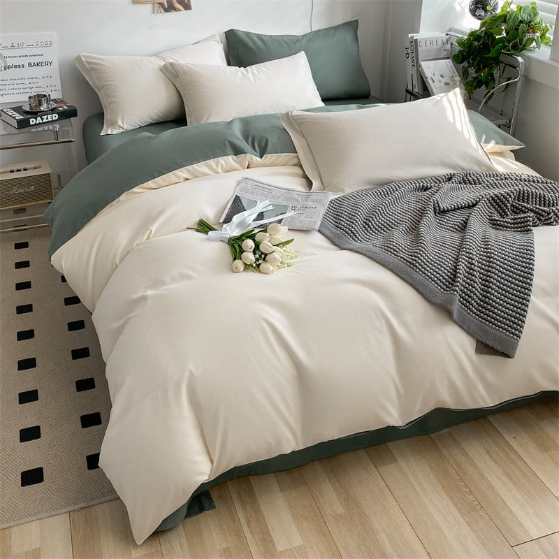Solid Color Home Textile Quilt 100% Cotton Fashion White Bedding Set Soft Comfort Washed Cotton Duvet Cover Bed Sheet Pillowcase