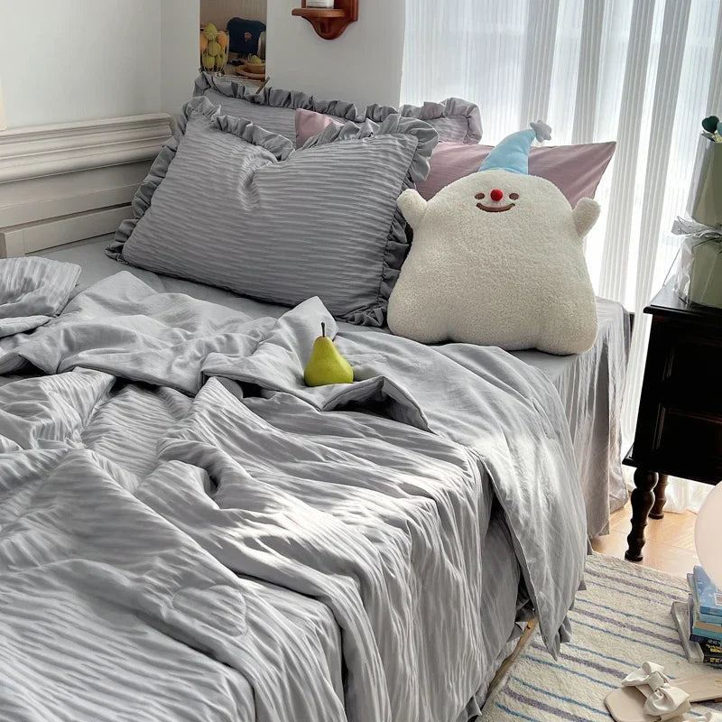Korean Simple Bedding Set Modern Air Condition Thin Blankets Summer Quilt Pillowcase Comfortable Fluffy Blanket with Filling