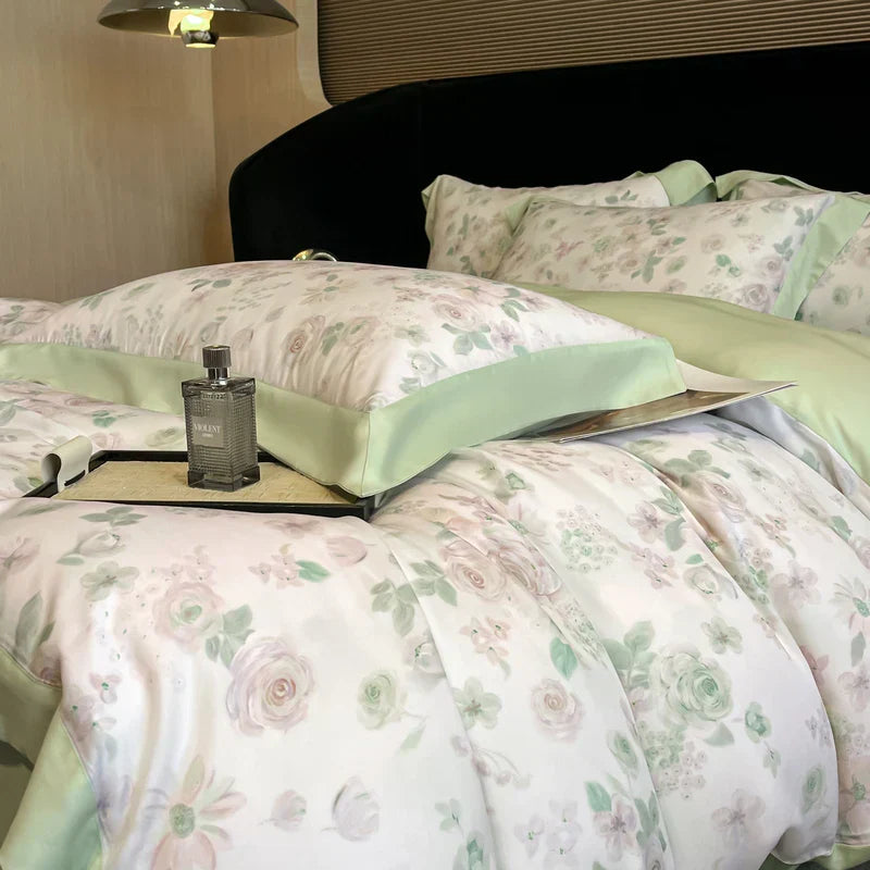 Luxury Digital Printing Flowers and Plants Bedding Set Lyocell Eucalyptus Fiber Soft Silky Duvet Cover Bed Sheet Pillowcase 4Pcs