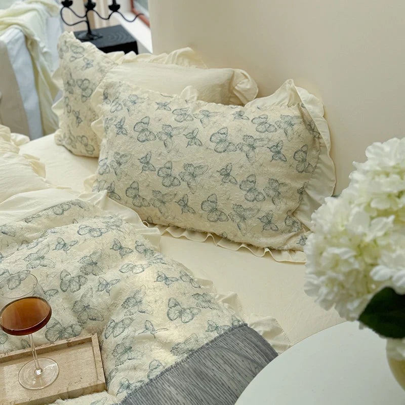 High Quality Bedding Set Type A Washed Cotton Butterfly Bed Sheets And Fitted Sheet  Ancient Rhyme Butterfly Sound  Duvet Cover