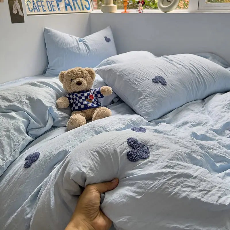 High Quality Beauty Bedding Set Cute Towel Embroidered  Girl Heart Bed Sheet Student Dormitory Bed