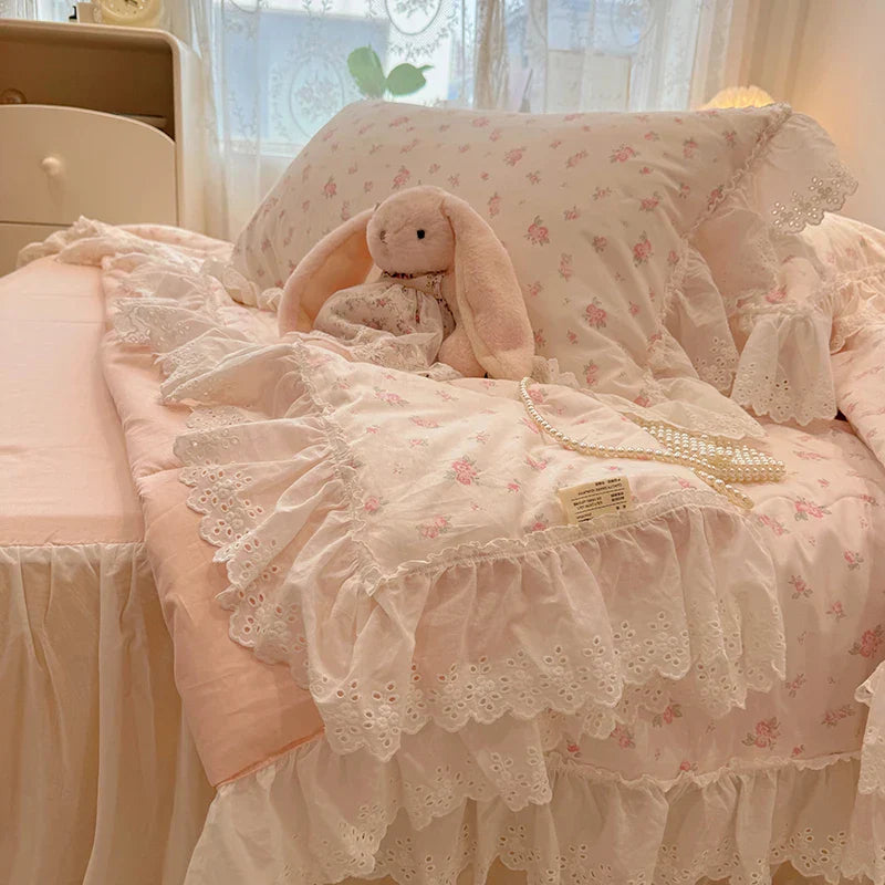 Summer Quilt 2025 New Washed Cotton Korean Ins Lace Fragmented Series  Air Condition Quilt High Quality Summer Blanket set