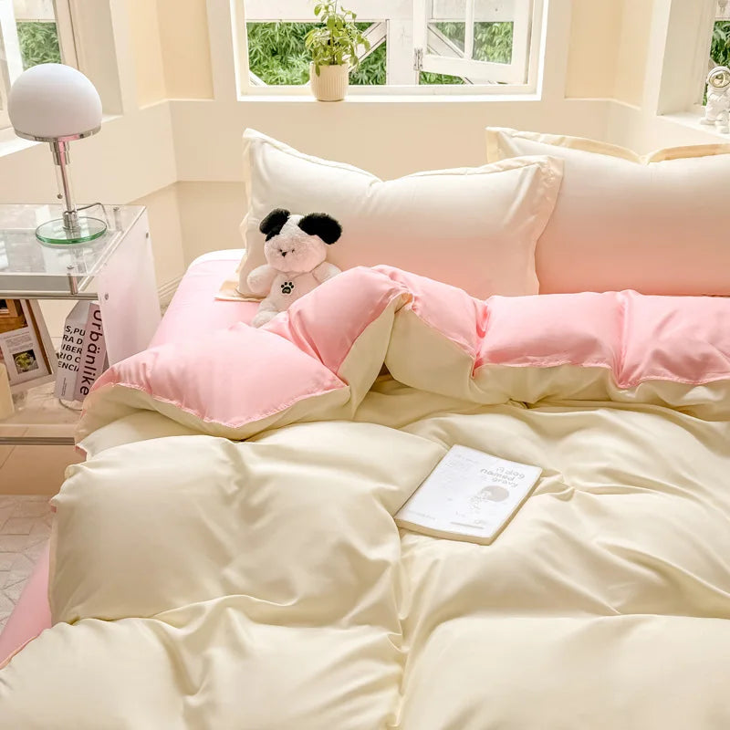 Nordic Solid Color Duvet Cover Set with Zipper Girls New Flat Bed Sheet Pillowcases No Filler Double Queen Size Bedding Linens