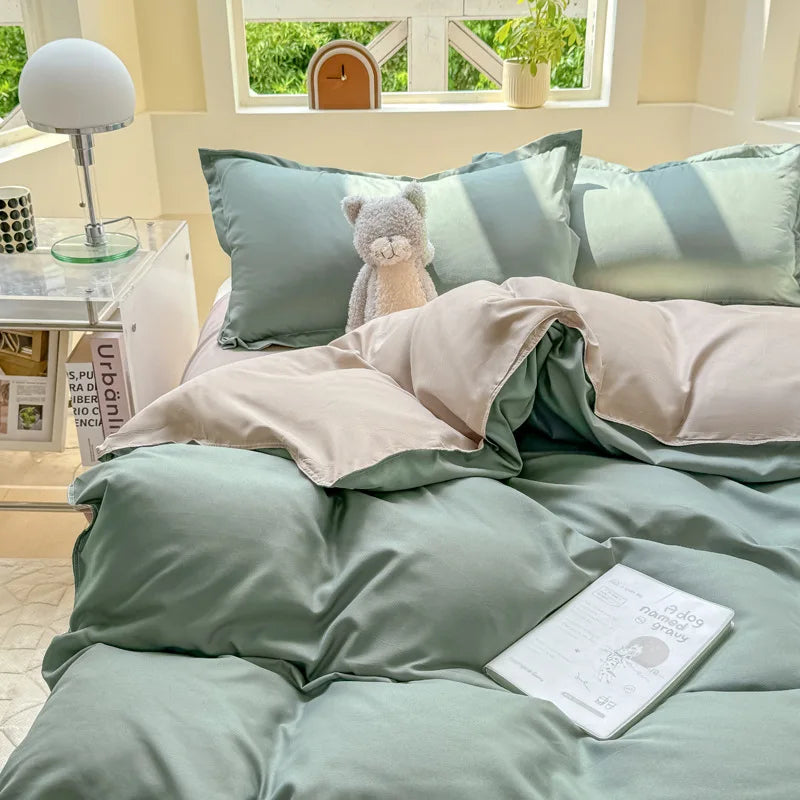 Nordic Solid Color Duvet Cover Set with Zipper Girls New Flat Bed Sheet Pillowcases No Filler Double Queen Size Bedding Linens