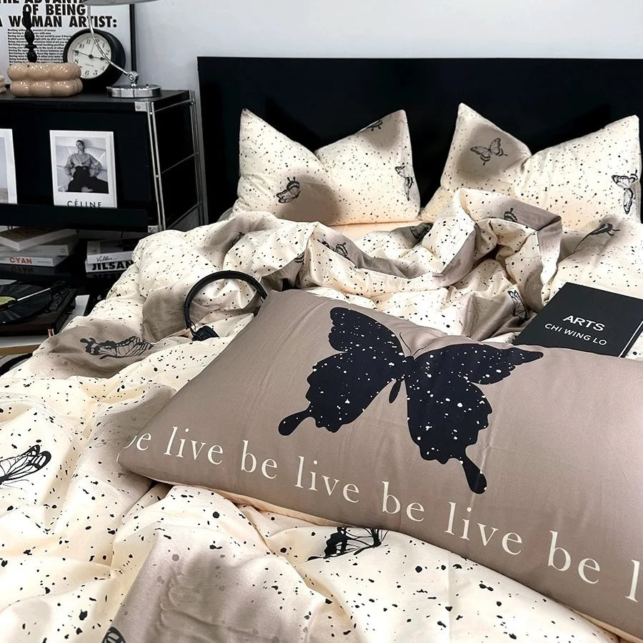 Fashion Floral Bedding Set Blue Pink Boys Girls Single Double Size Duvet Cover Kit No Filling Flat Sheet Pillowcase Home Textile