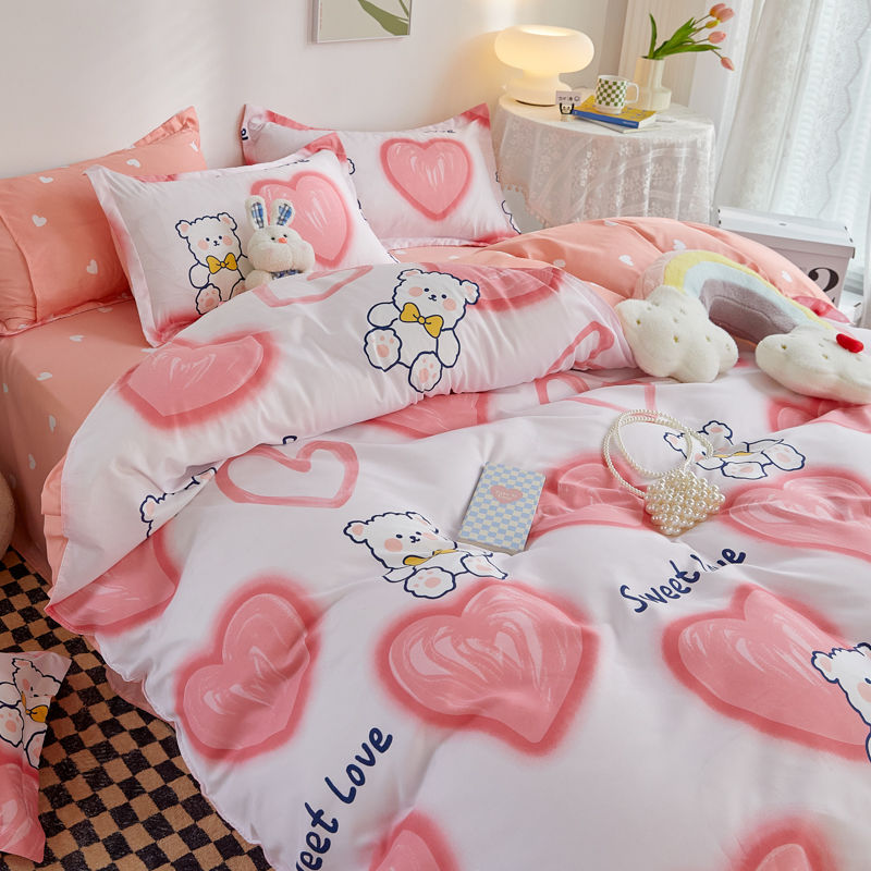 Spring Bedding Set Fashion Cartoon Kids Single Double Queen Size Flat Sheet Duvet Cover Pillowcase Bed Linens Home Textile