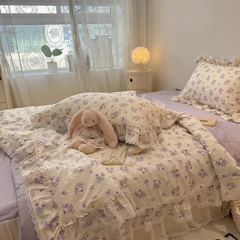 Summer Quilt  New  Cotton Korean Ins Lace Fragmented Series  Air Condition Quilt High Quality Summer Blanket set