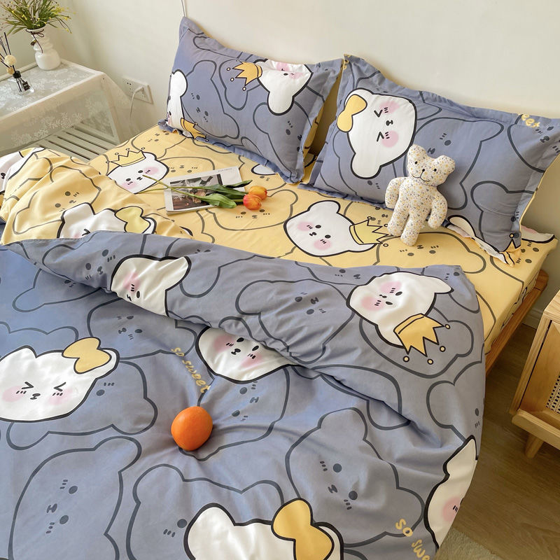 Boys Girls Bedding Set Fashion Adult Children Bed Linen Duvet Quilt Cover Pillowcase Cute Cartoon Bear Polyester Flat Sheets