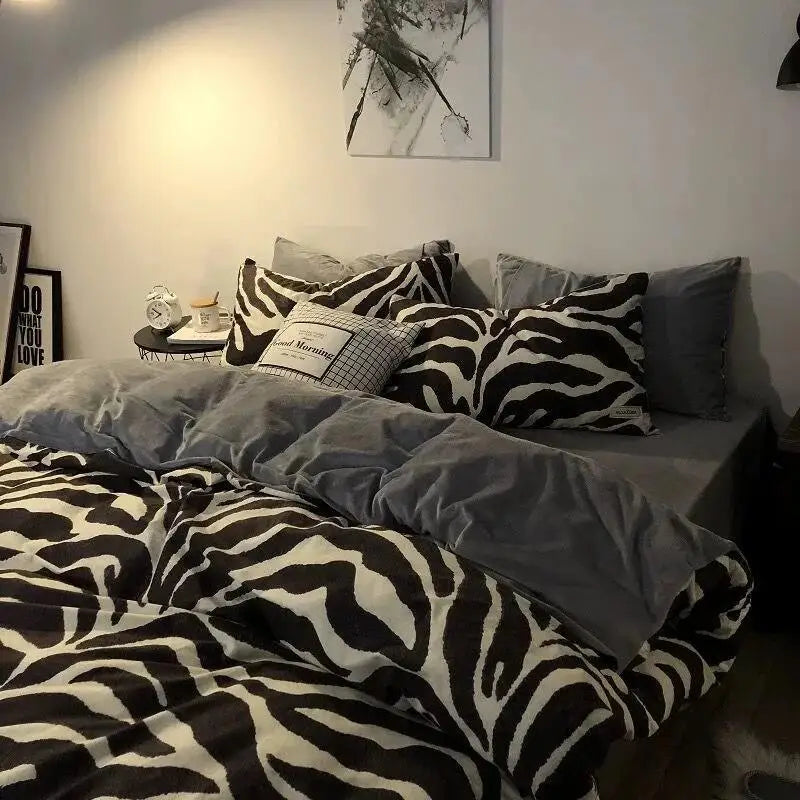 INS Zebra Pattern Bed Sheet Nordic Simple Quilt Cover Luxury Style 200x230 Black And White Duvet With Pillowcase Premium