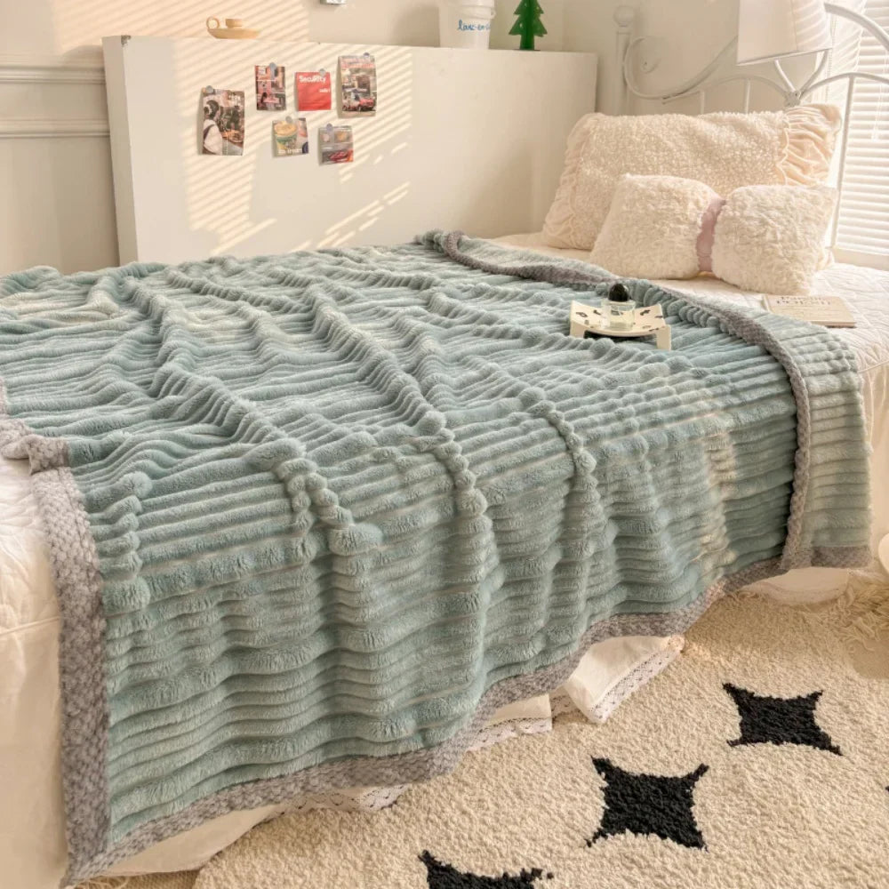 Winter Blanket Thickened Warm Fluffy Wool Leisure Blanket Home Thick Soft Bed Cover Knee for Office Sofa Coral Fleece Bedding