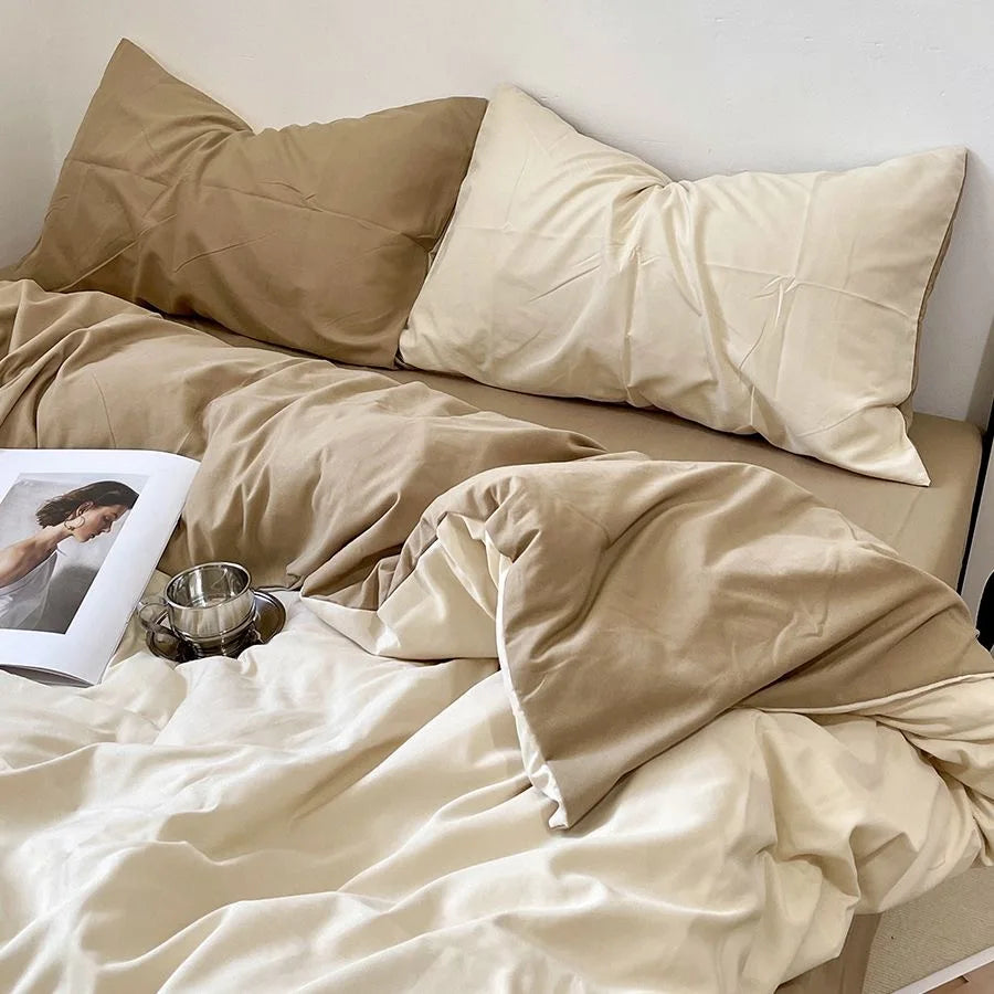 Solid Pink Fashion Style Bedding Set Twin Full Queen Size Duvet Cover Set Adults Kids Simple Korean Bed Flat Sheet Pillowcases