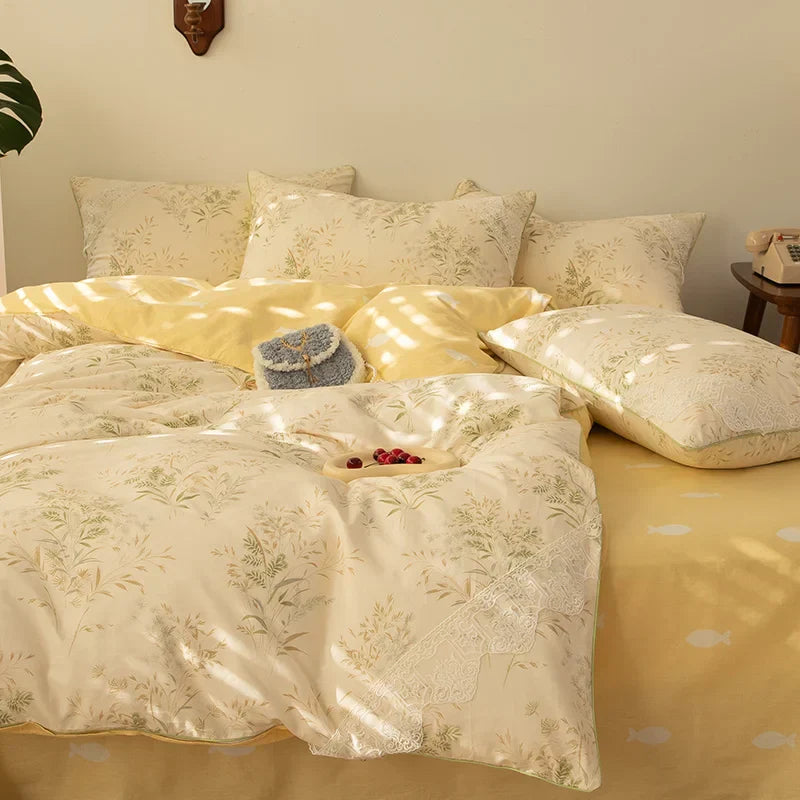 Lace Style Bedding Set Pure Cotton Bed Sheets Set Girls Room Bedclothes Skin-friendly Duvet Cover Set for Home постельное белье