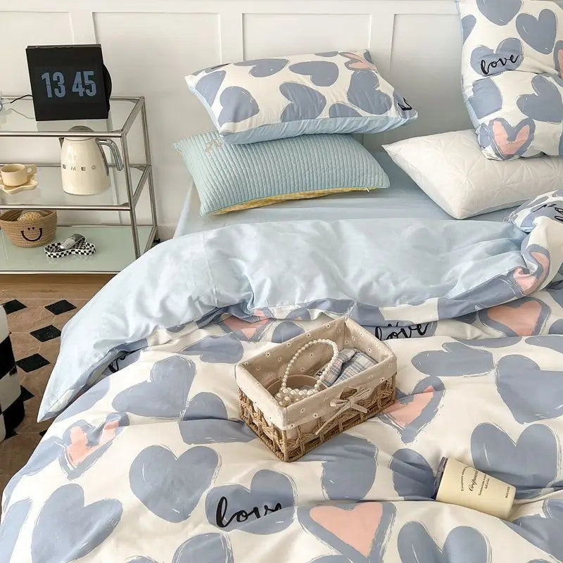 Pink Sweetheart Bedding Set Fashion Heart Single Double Queen Size Flat Sheet Duvet Cover Pillowcase Girl Gift Home Textile
