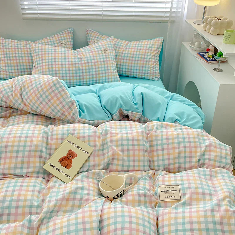 Plaid Style Bedding Set Skin-friendly Quilt Cover Pillowcase Bedsheet Home Bed Linen Sets Single/Full/Queen/King Size Bedclothes