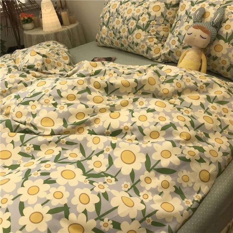 Euro Nordic Blue Solid Home Bedding Set Simple Soft Duvet Cover Set With Sheet Comforter Covers Pillowcases Bed Linen