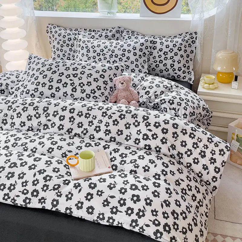 Fashion Duvet Cover Set Korean Ins Style New Flat Sheet Pillowcase No Filler Kids Adult Bedding Kit Twin Queen Bed Linen