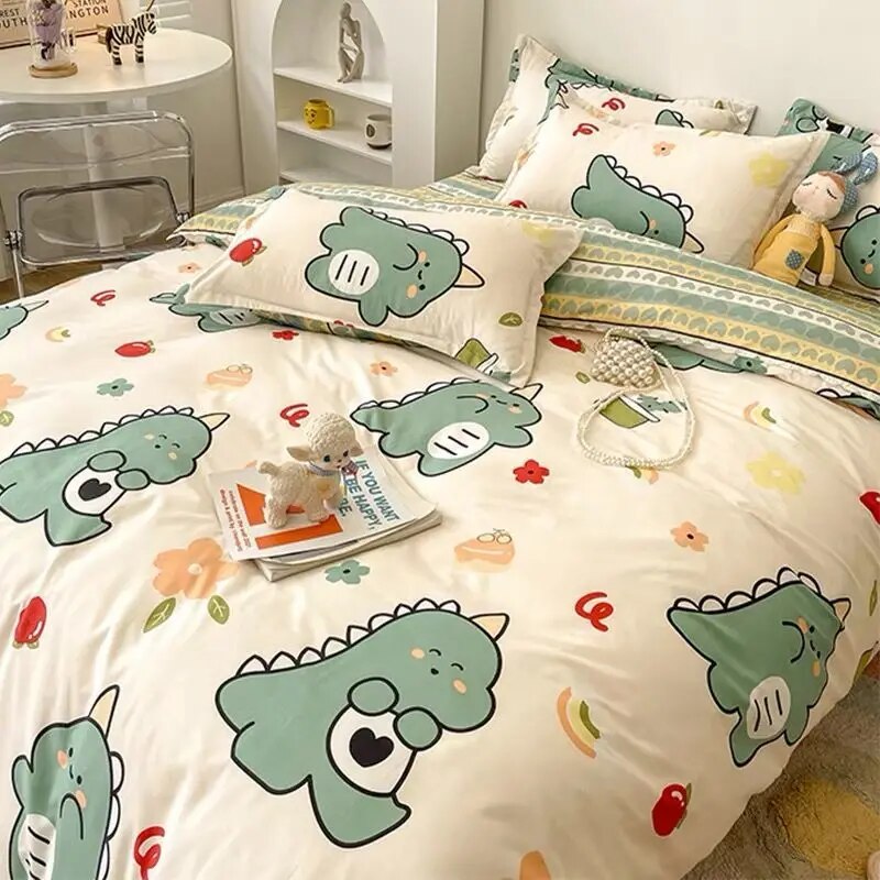 Romantic Bedding Set Floral Ins Style Duvet Cover Flat Sheet with Pillowcases Single Queen Full Size Boys Girls Korean Bed Linen