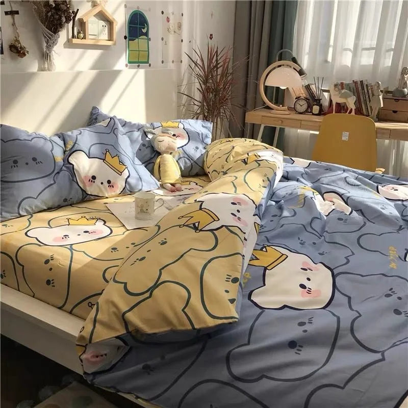 Nordic Simple Small Check Dark Green Bedding Set Soft High Quality Quilt Cover Polyester Aesthetic Bed Sheet With Pillowcases