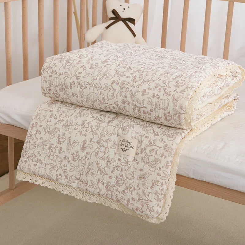 Spring Summer Baby Comforter Soft Cotton baby quilts Gauze Quilted Blanket for Newborn Floral Print Kindergarten Kids Bedding
