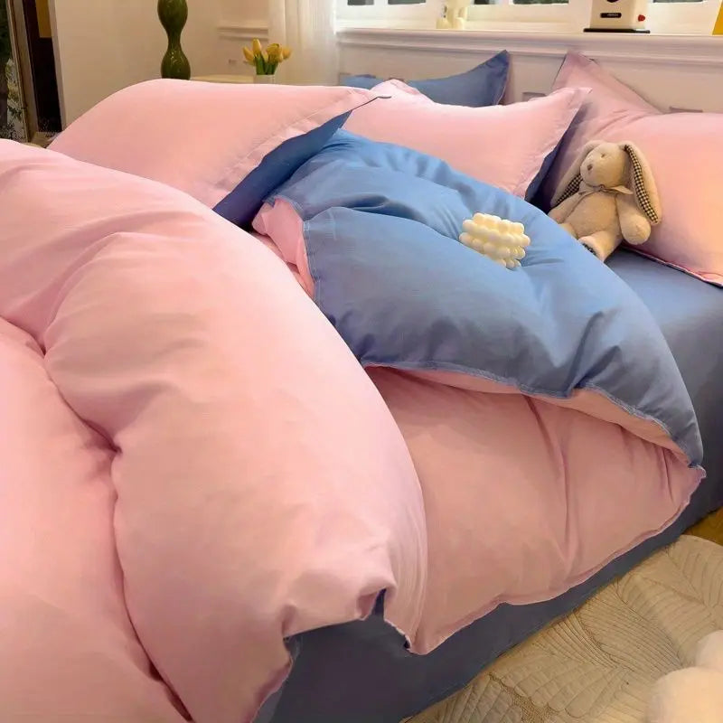 Nordic Solid Color Duvet Cover Set with Zipper Girls New Flat Bed Sheet Pillowcases No Filler Double Queen Size Bedding Linens