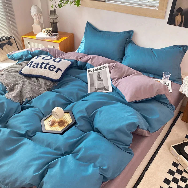 Nordic Princess Purple Bedding Set Girls Boys Single Double Size Flat Sheet Duvet Cover Pillowcase Bed Linens Home Textile