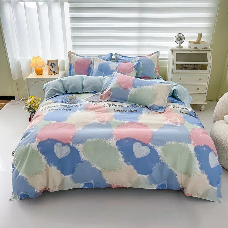 Floral Printed Duvet Cover Set with Sheet Pillowcases Warm Cute Cartoon Bed Linen Full Queen Size Home Gift Bedding Set