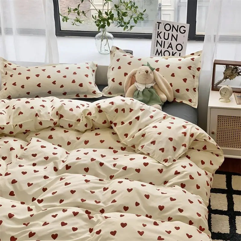 Ins Style Bedding Set Fashion Boys Girls Single Queen Size Duvet Cover Flat Sheet Pillowcase Bed Linen Kids Adult Home Textile