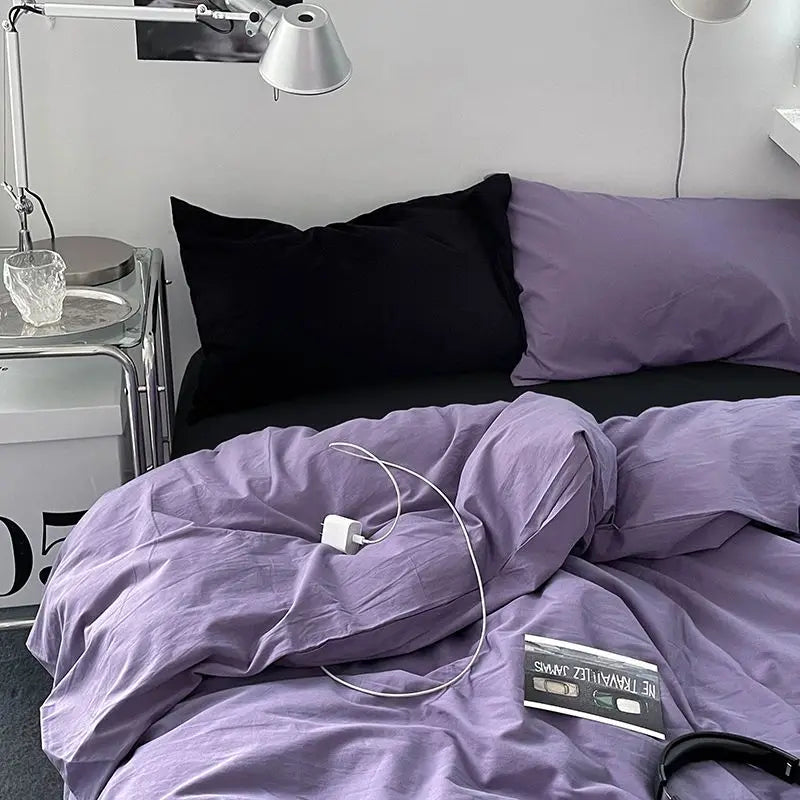 Solid Blue Duvet Cover Set Flat Sheet with Pillowcases New Twin Full Size Boys Girls Bed Linen Grey Green Bedding Kit