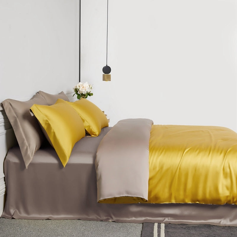 Natural Silk Bedding Set Luxury Quilt Cover Set Soft Duvet Cover Flat Sheet Pillowcases Queen King Size Duvet Cover Set