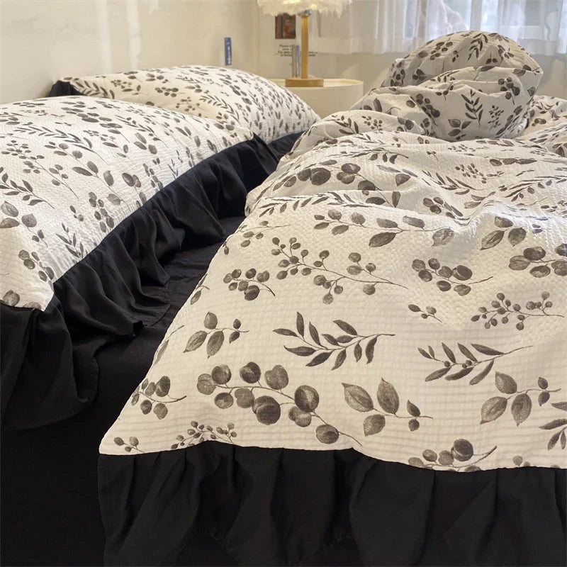 Solid Colour INS French Style Bedding Set For adults kids Brown pink Flat Sheet With Pillowcases Colorful King Queen Full size