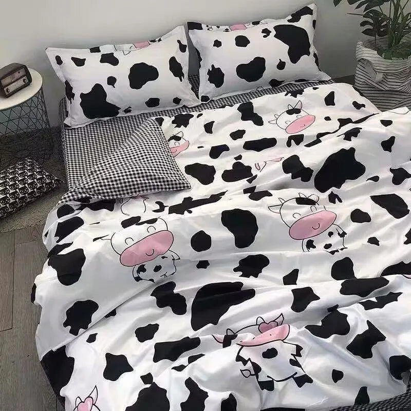 Korean Style Fashion Bedding Set Kids Adults Twin Full Queen Size Blue Bed Flat Sheet Duvet Cover Pillowcases Floral Bed Linen