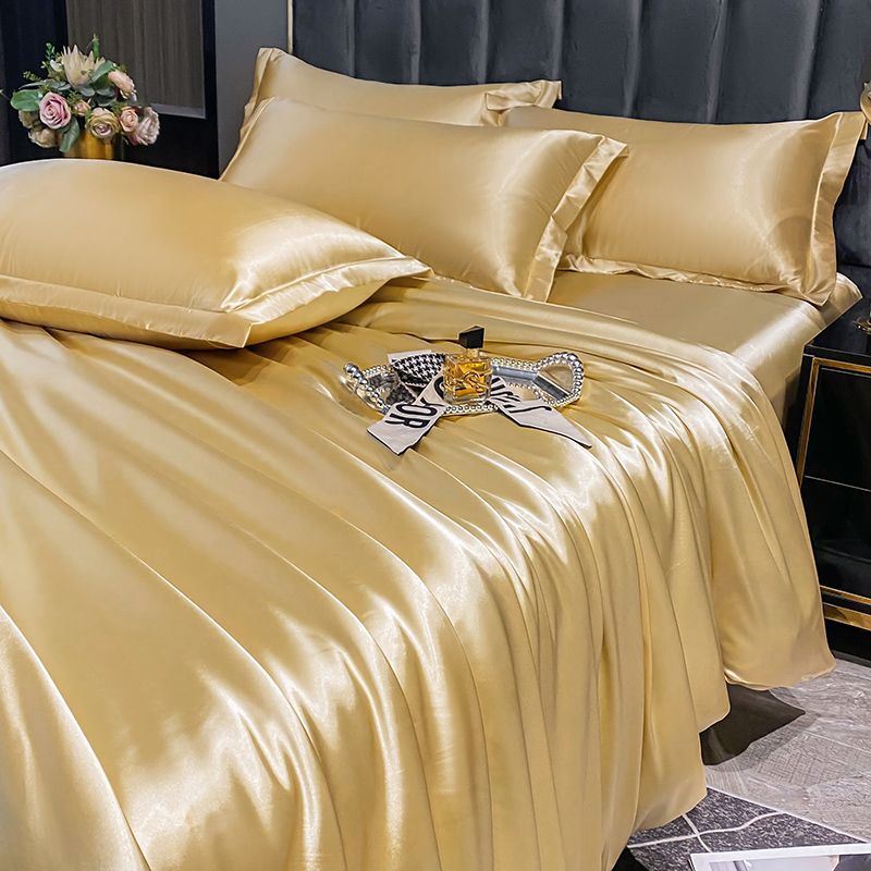 Nordic Mulberry Silk Bedding Set with Duvet Cover Bed Sheet Pillowcase Luxury Couple Single Double Summer 1/2 People Bedsheet