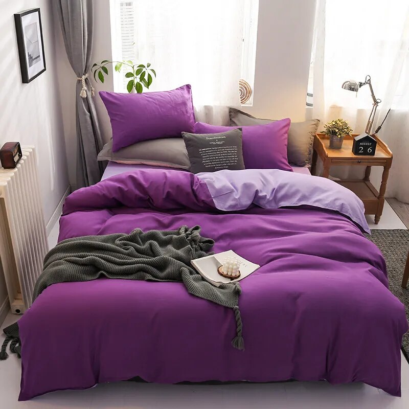 Solid Color Bedding Set Orange Grey Single Double Size Bed Linen Duvet Cover Pillowcase No Fillings Kids Adult Home Textile