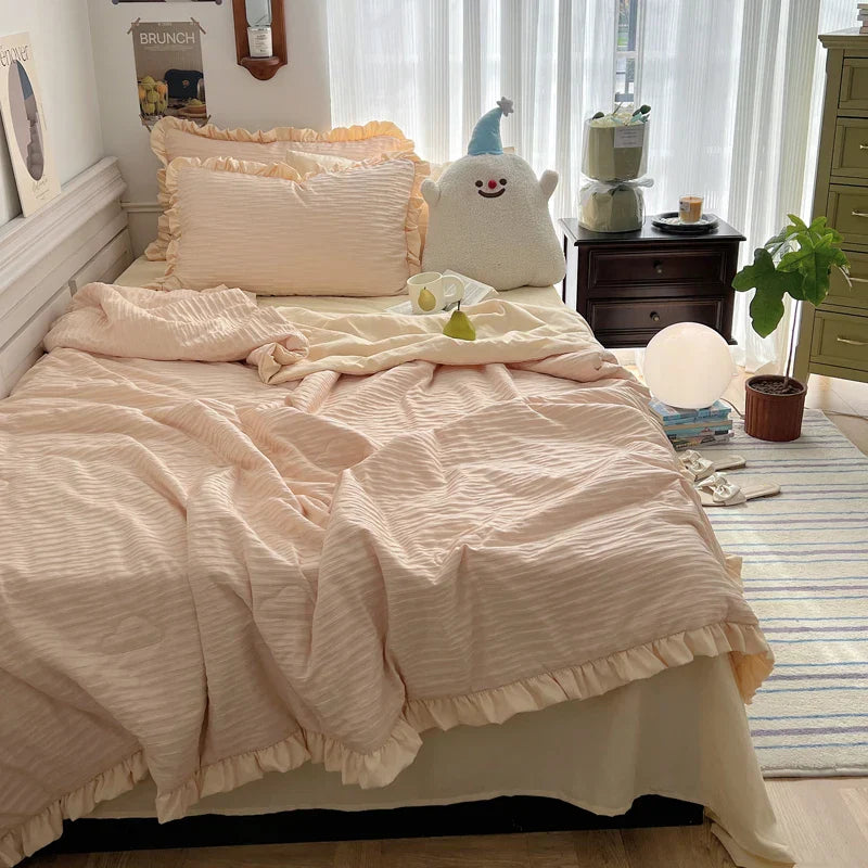 Korean Simple Bedding Set Modern Air Condition Thin Blankets Summer Quilt Pillowcase Comfortable Fluffy Blanket with Filling