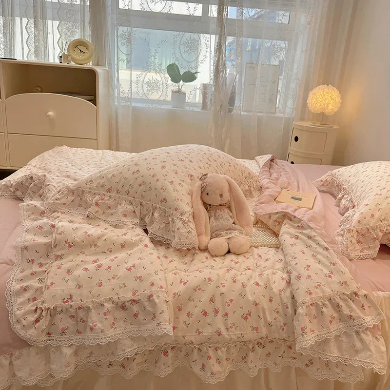 Summer Quilt  New  Cotton Korean Ins Lace Fragmented Series  Air Condition Quilt High Quality Summer Blanket set