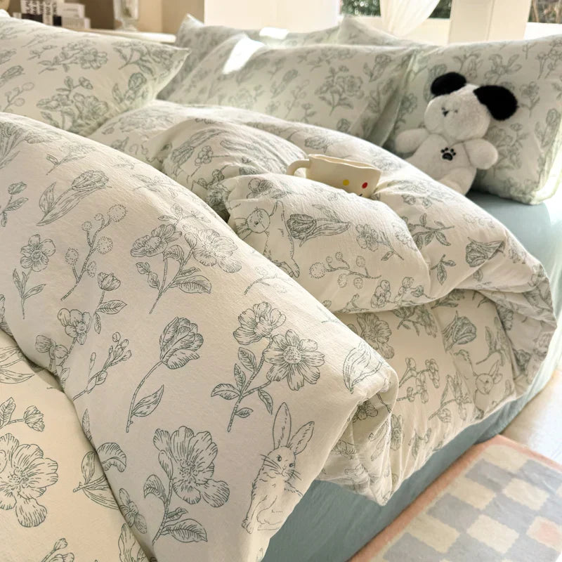 Korean Bow Bedding Sets For Girls 2025 New Duvet Cover Set Queen Full Size Flat Bed Sheet Quilt Cover Pillowcase Kawaii