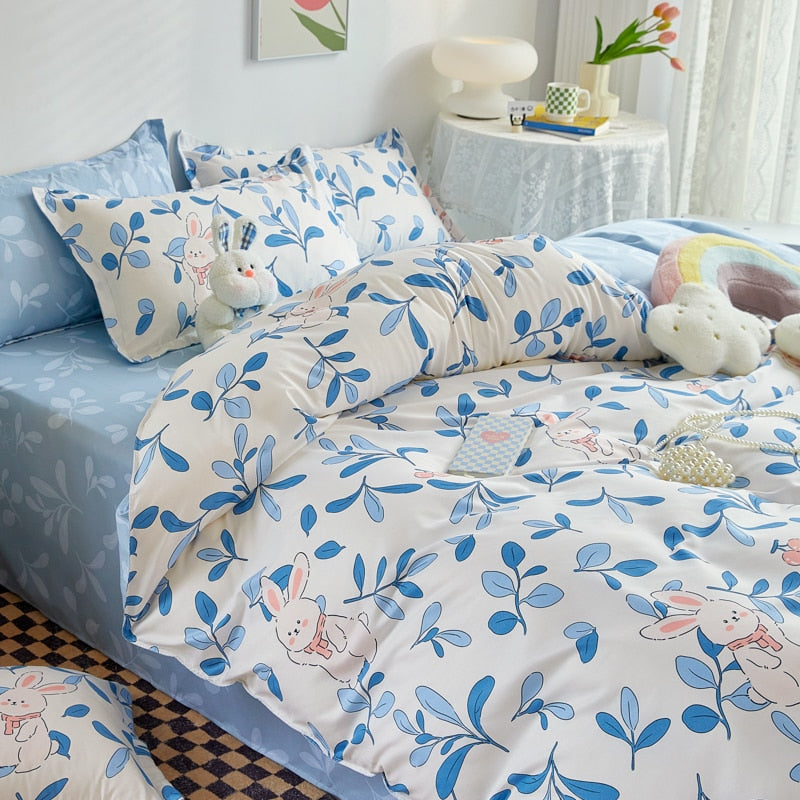 Kuup 3-4pcs Cartoon Bedding Set Duvet Cover Set Soft Bedding Printing Bed Linen Queen Size Bedding Set Fashion Design For Girl
